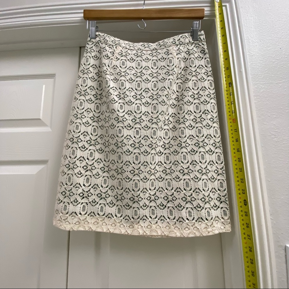 Anthropologie edme & esyllte skirt ivory eyelet over green lining.